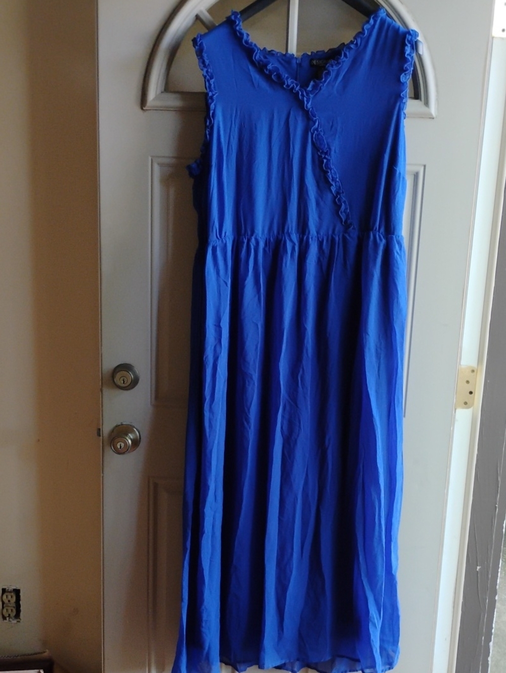 Design 365 Sleeveless Royal Blue Maxi Dress with Ruffle Trim